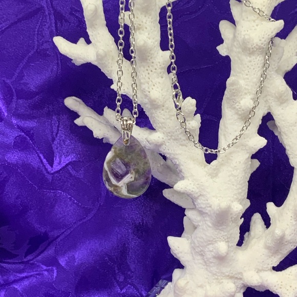 Purple Brazil Zebra Amethyst Necklace on Stainless Steel Silver Plated Chain - Picture 8 of 12